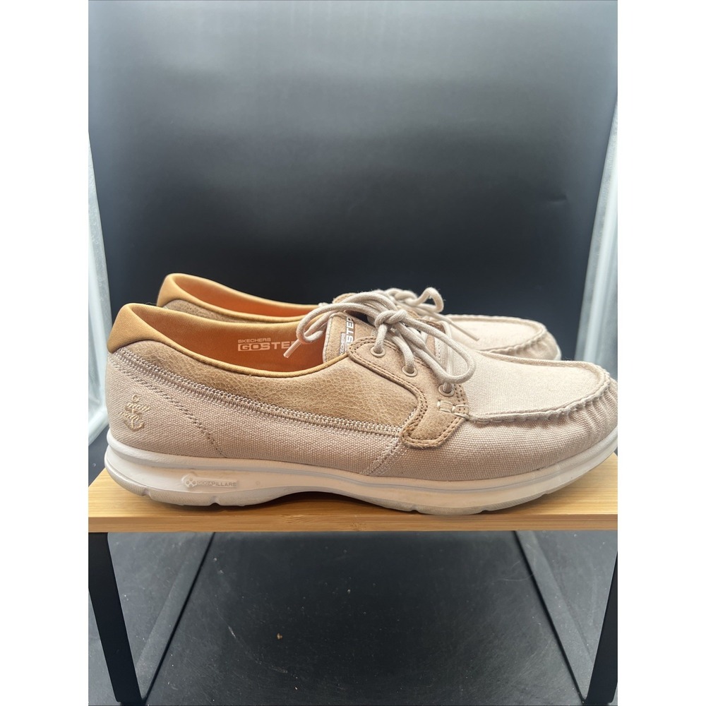 Skechers GO STEP Shore Womens Size 11 Natural Boat Shoes Tan Goga Max Slip In